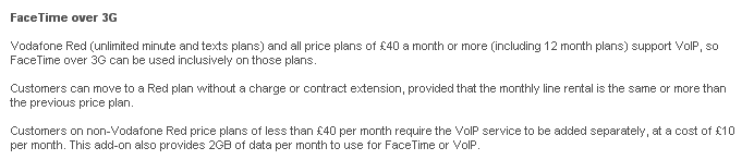 Facetime on 3G, iPhone 5 Vodafone